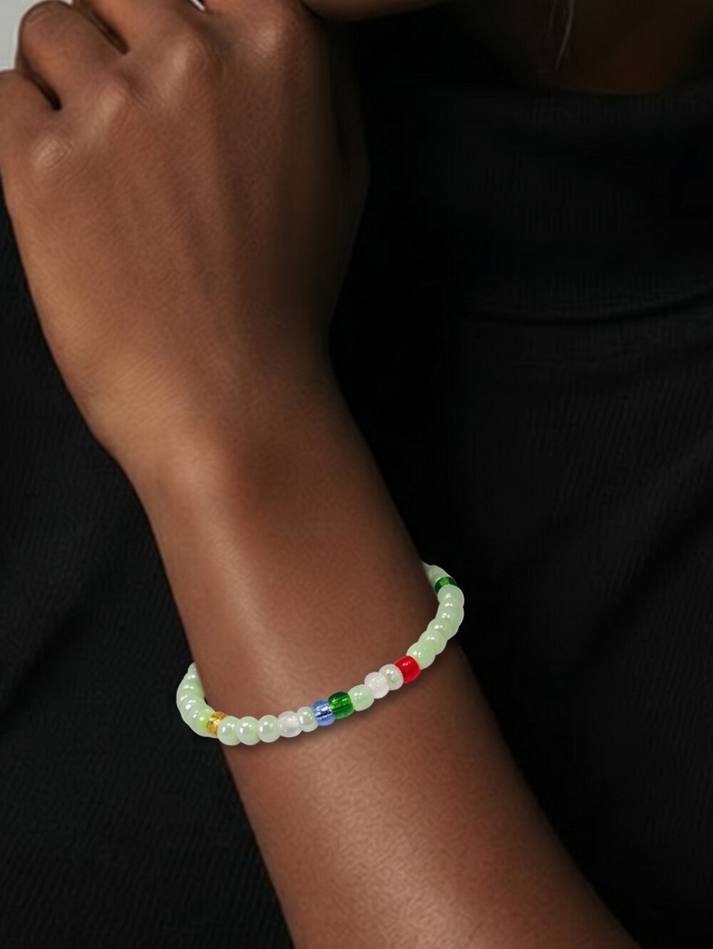 Mint Green Seed Bead Bracelet Blue Green Red Stretch Boho Frosted Pastel Coastal